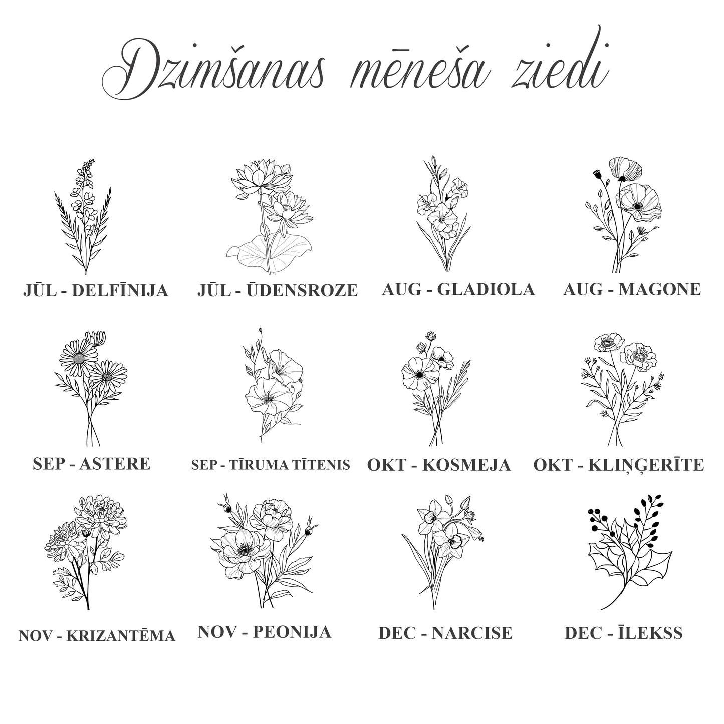 Personalizēta melnā turmalīna aproce ar mēneša ziedu