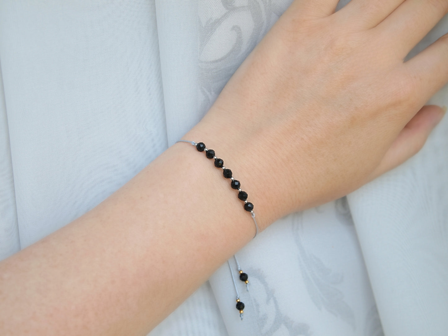 minimalist black tourmaline bracelet on cord