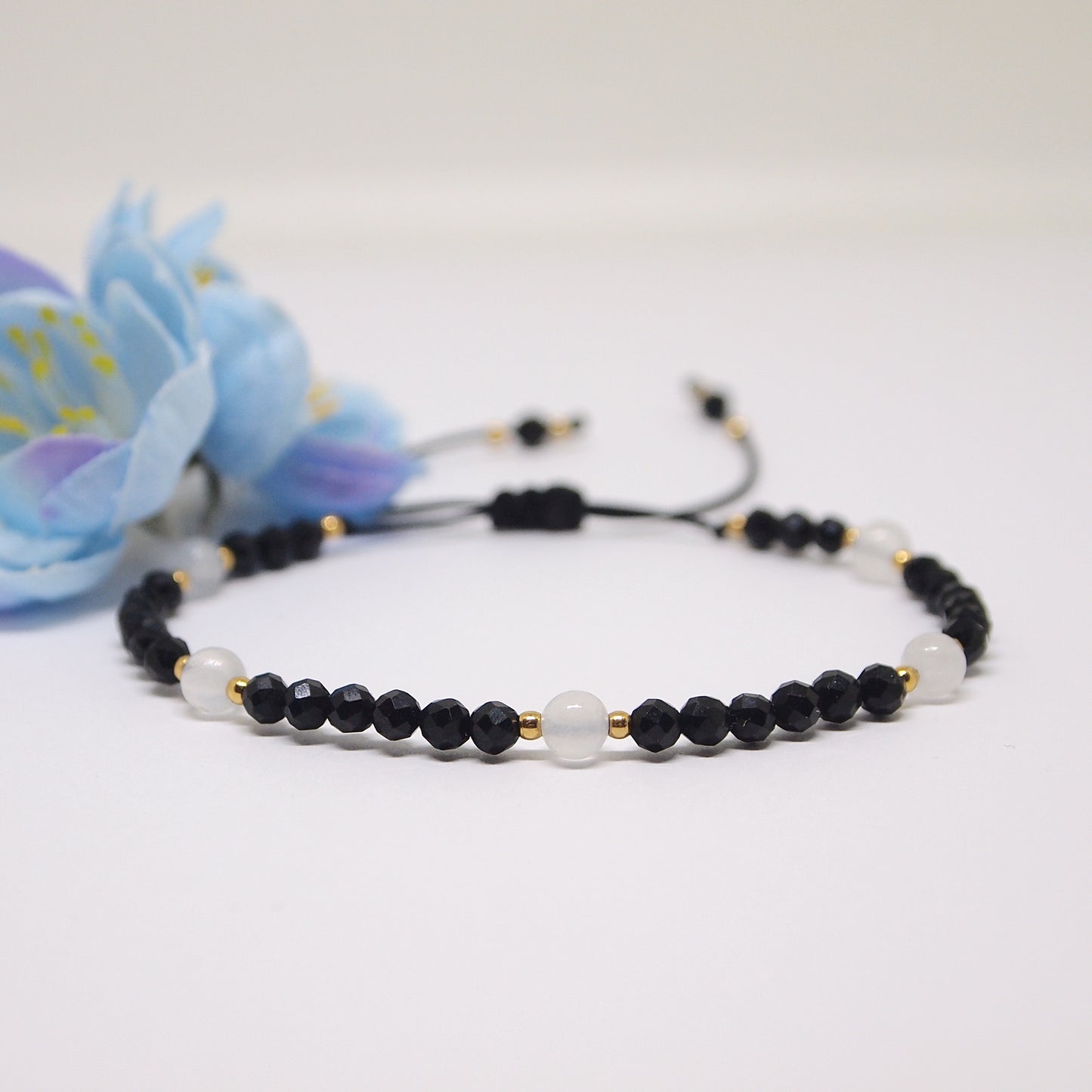 black tourmaline and selenite cord bracelet