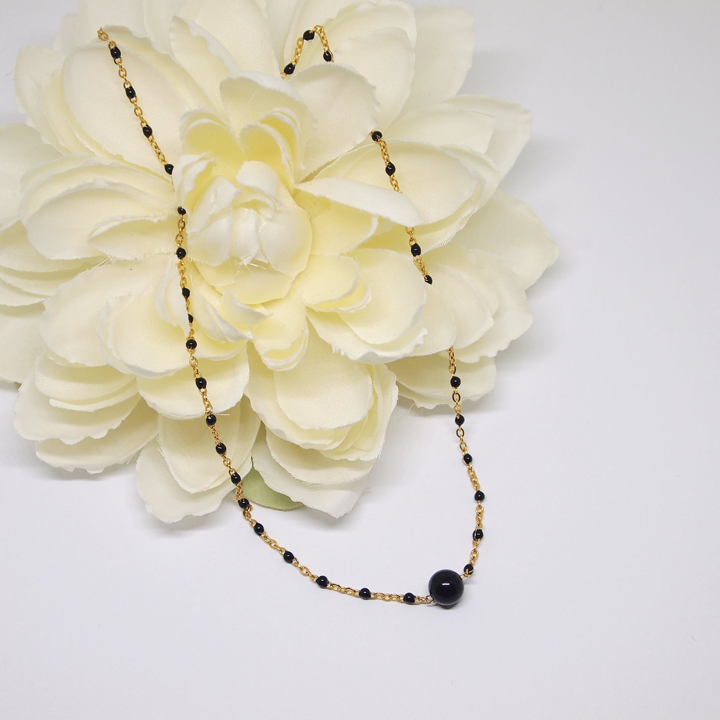 black tourmaline choker on beaded chain