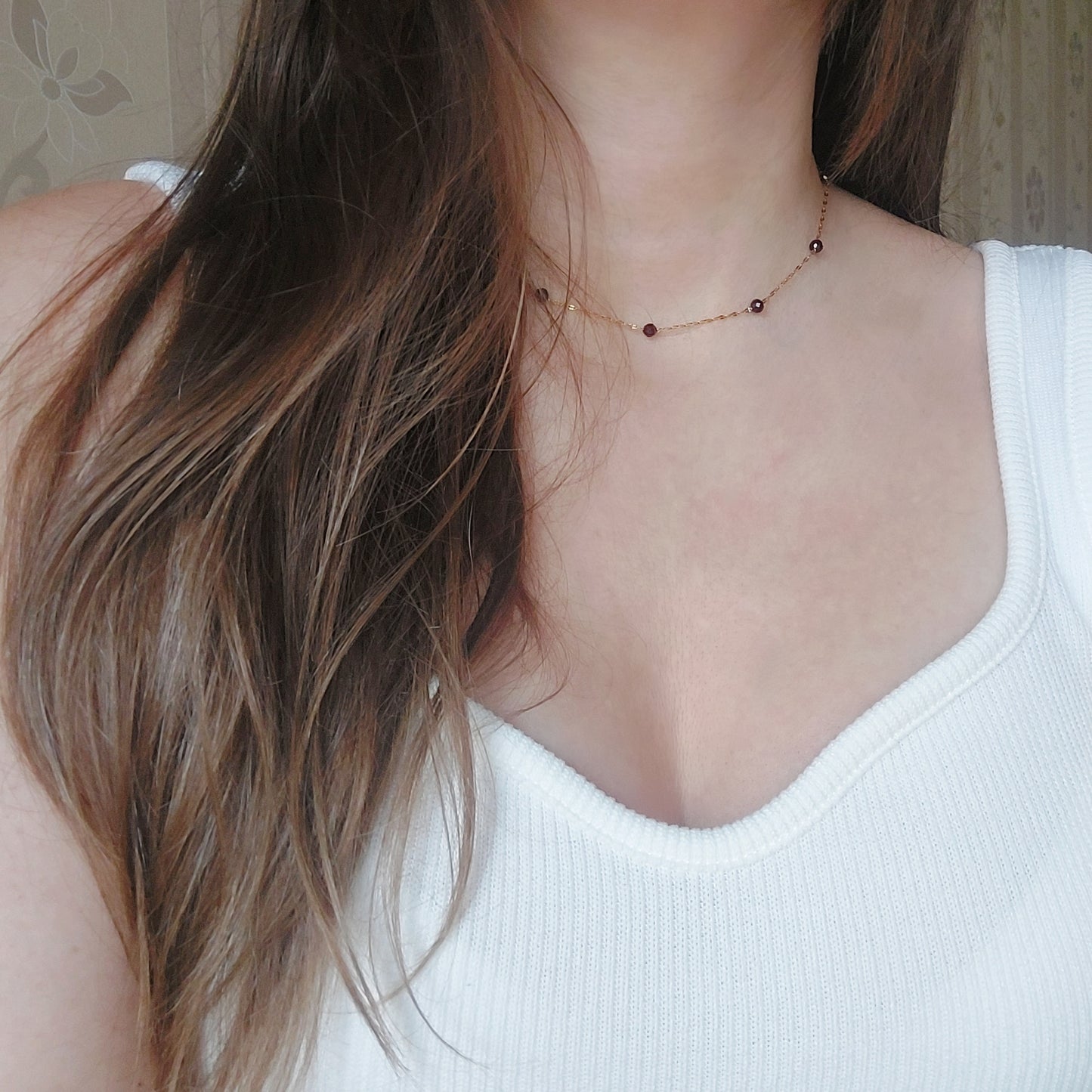 minimalistiska ķēdīte ar granātu, sieviešu roaslietas