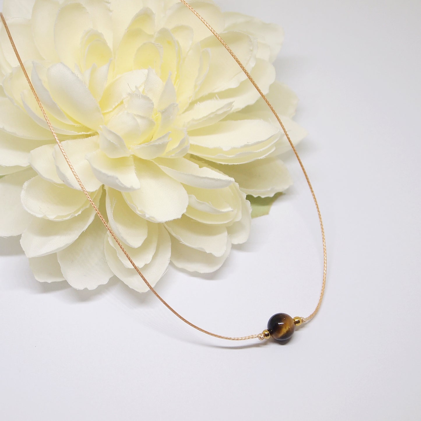 simple tiger eye necklace, boho style cord choker