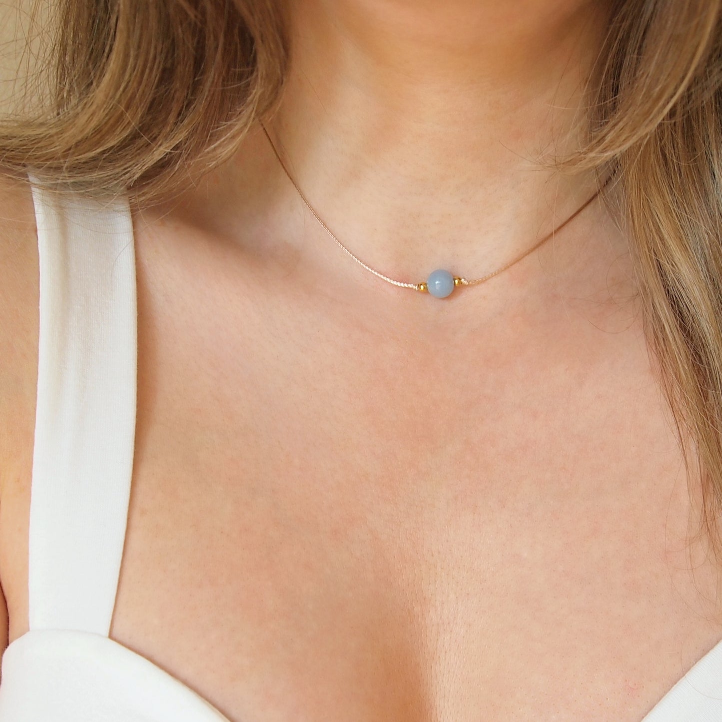 simple angelite choker, crown chakra necklace