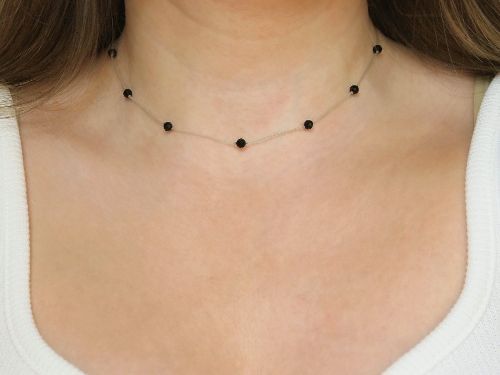very fine beaded black tourmaline choker, necklace for woman