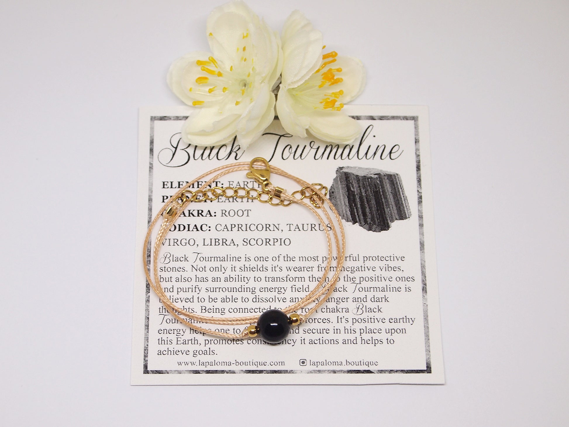 delicate black tourmaline necklace on cord, boho style jewelry