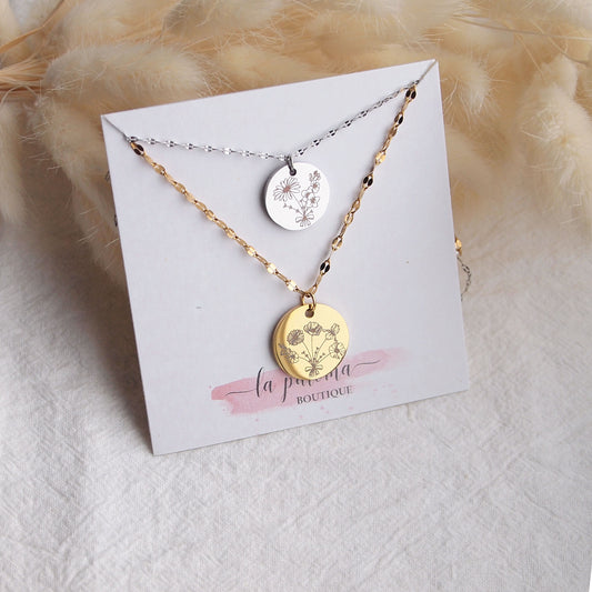 personalizēta kaklarota ar gimenes mēneša ziediem