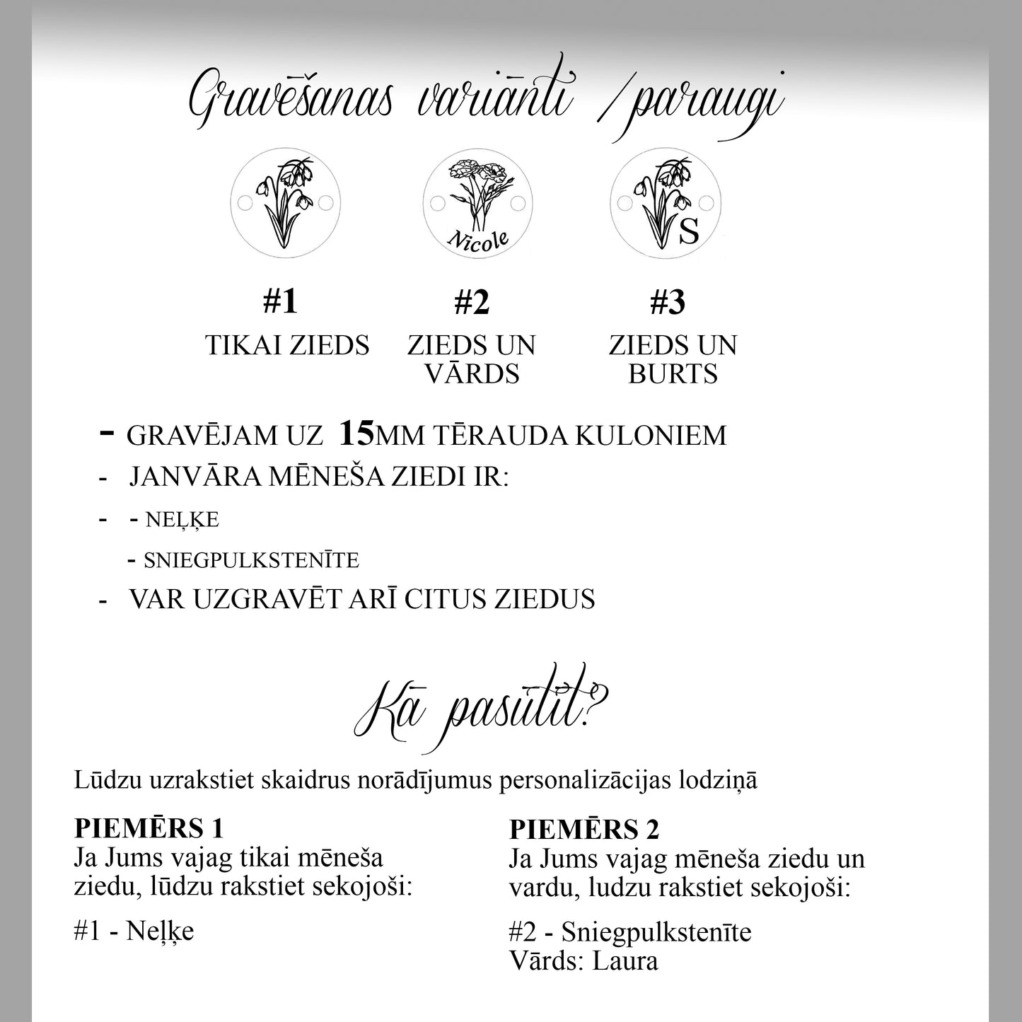 Granāta rokassprādze ar janvāra mēneša ziediem un personalizāciju