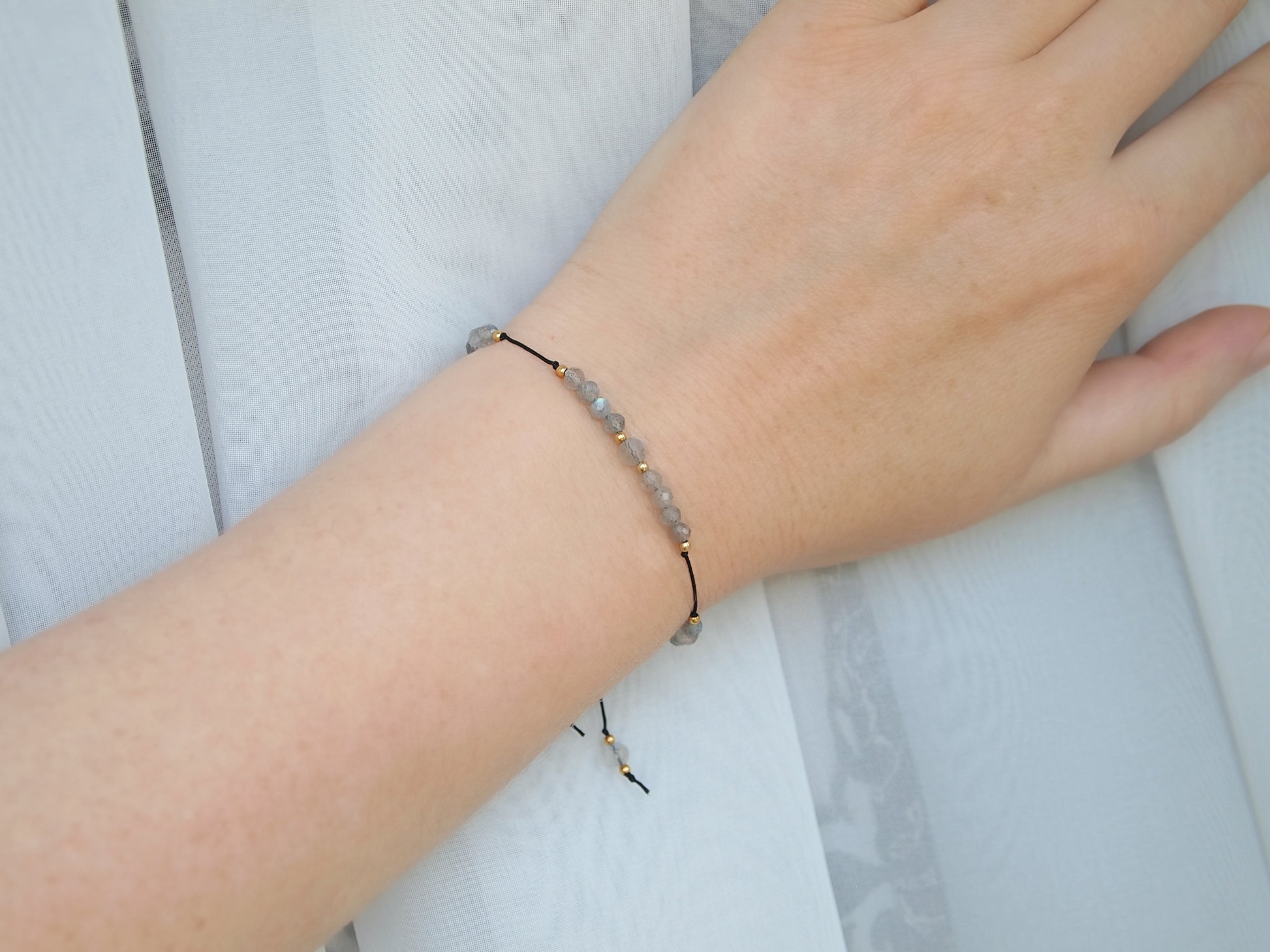 fine labradorite bracelet on cord, gemstone jewelry