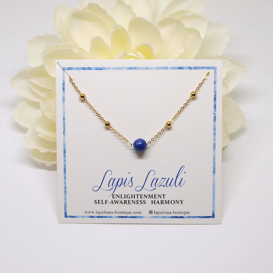 gold lapis lazuli necklace, gemstone jewelry