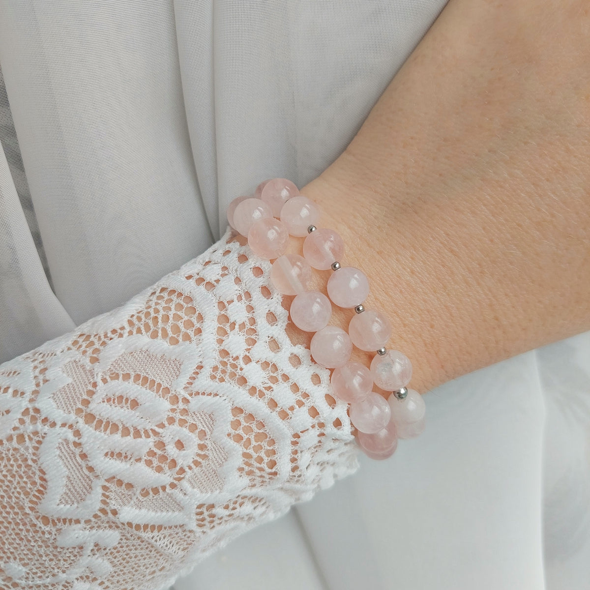 dabīgā rozā kvarca rokassprādze uz elastīgas gumijas, pieejami dažādi izmēri, lieliska dāvana dzimšanas dienā